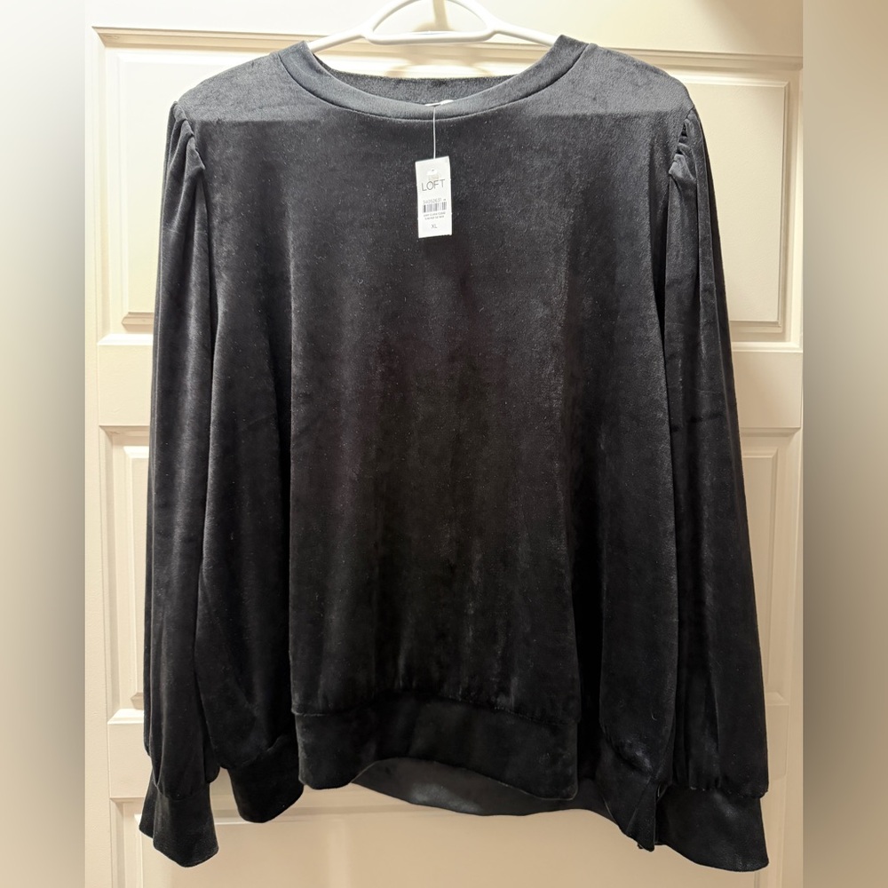 LOFT Black Velvet Crew Neck Top